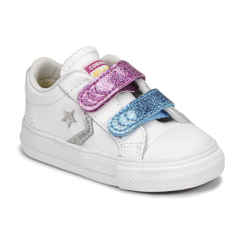 Cipők Lány Rövid szárú edzőcipők Converse STAR PLAYER 2V GLITTER TEXTILE OX Fehér / Kék / Rózsaszín