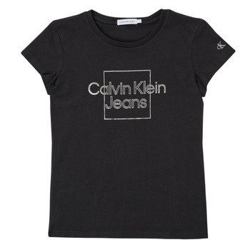 Ruhák Lány Rövid ujjú pólók Calvin Klein Jeans METALLIC BOX SLIM FIT T-SHIRT Fekete 