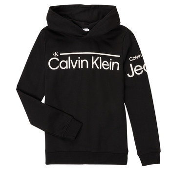 Ruhák Fiú Pulóverek Calvin Klein Jeans INSTITUTIONAL LINED LOGO HOODIE Fekete 