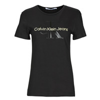 Ruhák Női Rövid ujjú pólók Calvin Klein Jeans GLOSSY MONOGRAM SLIM TEE Fekete 