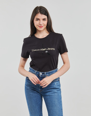 Ruhák Női Rövid ujjú pólók Calvin Klein Jeans GLOSSY MONOGRAM SLIM TEE Fekete 