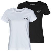 Ruhák Női Rövid ujjú pólók Calvin Klein Jeans 2-PACK MONOLOGO SLIM TEE Fekete  / Fehér