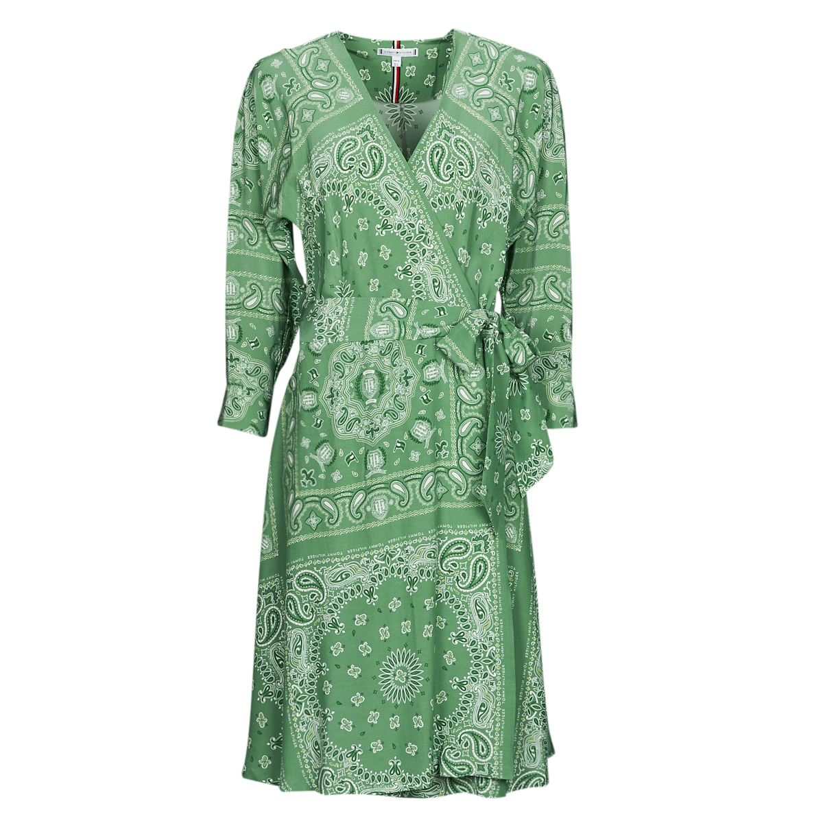 Ruhák Női Rövid ruhák Tommy Hilfiger BANDANA WRAP KNEE DRESS 3/4 SLV Zöld