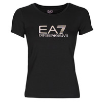Ruhák Női Rövid ujjú pólók Emporio Armani EA7 8NTT66 Fekete  / Logo / Irizáló / Arc / En / Égkék