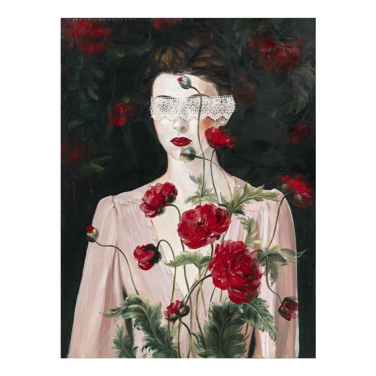 Otthon Képek / vásznak Signes Grimalt Kép Nő Rózsával Fekete 