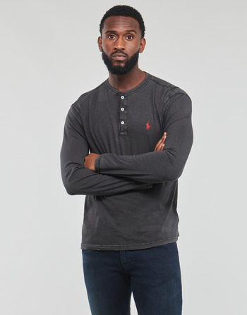 Ruhák Férfi Hosszú ujjú pólók Polo Ralph Lauren T-SHIRT AJUSTE COL TUNISIEN EN COTON Fekete  / Piros