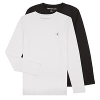 Ruhák Fiú Hosszú ujjú pólók Calvin Klein Jeans 2-PACK MONOGRAM TOP LS X2 Fekete  / Fehér