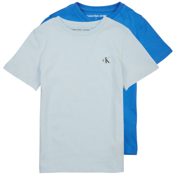 Ruhák Fiú Rövid ujjú pólók Calvin Klein Jeans PACK MONOGRAM TOP X2 Kék / Kék