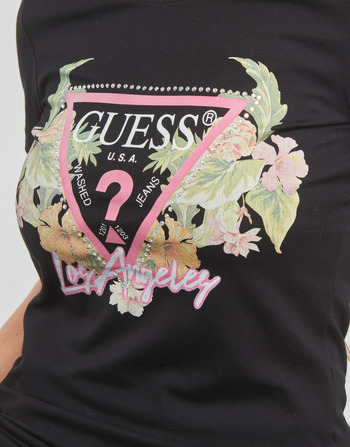 Guess SS CN TRIANGLE FLOWERS TEE Fekete 