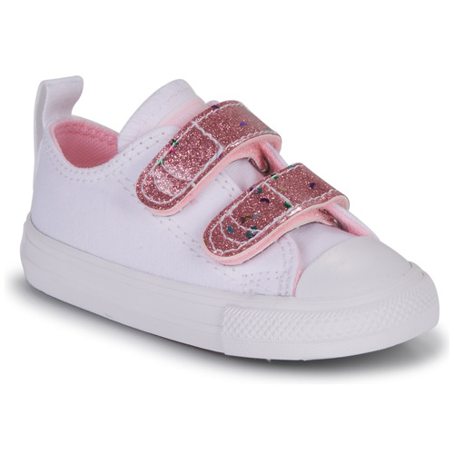 Cipők Lány Rövid szárú edzőcipők Converse CHUCK TAYLOR ALL STAR 2V EASY-ON GLITTER STRAP OX Fehér / Rózsaszín