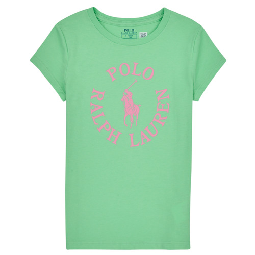 Ruhák Lány Rövid ujjú pólók Polo Ralph Lauren SS GRAPHIC T-KNIT SHIRTS-T-SHIRT Zöld / Rózsaszín