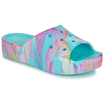 Cipők Női strandpapucsok Crocs ClassicPlatformPalmPrintSlide Kék / Rózsaszín