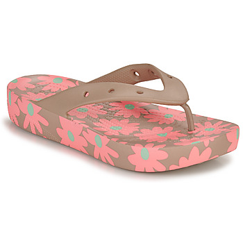 Cipők Női Lábujjközös papucsok Crocs ClassicPlatformRetroResortFlip Bézs / Rózsaszín