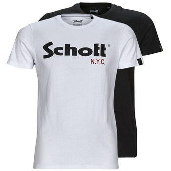 Ruhák Férfi Rövid ujjú pólók Schott TS 01 MC LOGO PACK X2 Fekete  / Fehér