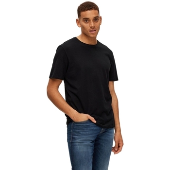 Ruhák Férfi Pólók / Galléros Pólók Selected Noos Pan Linen T-Shirt - Black Fekete 