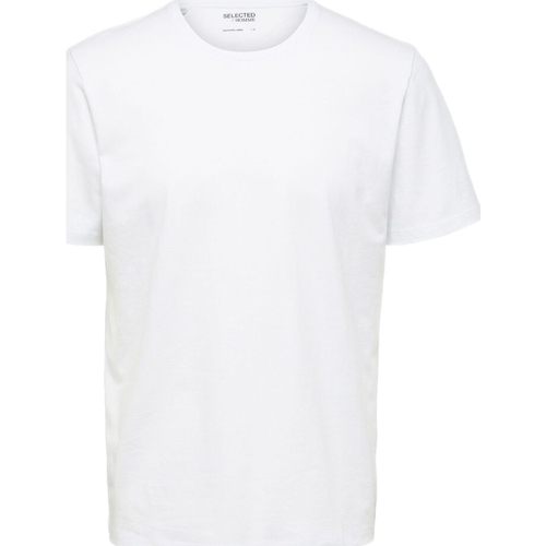 Ruhák Férfi Pólók / Galléros Pólók Selected Noos Pan Linen T-Shirt - Bright White Fehér