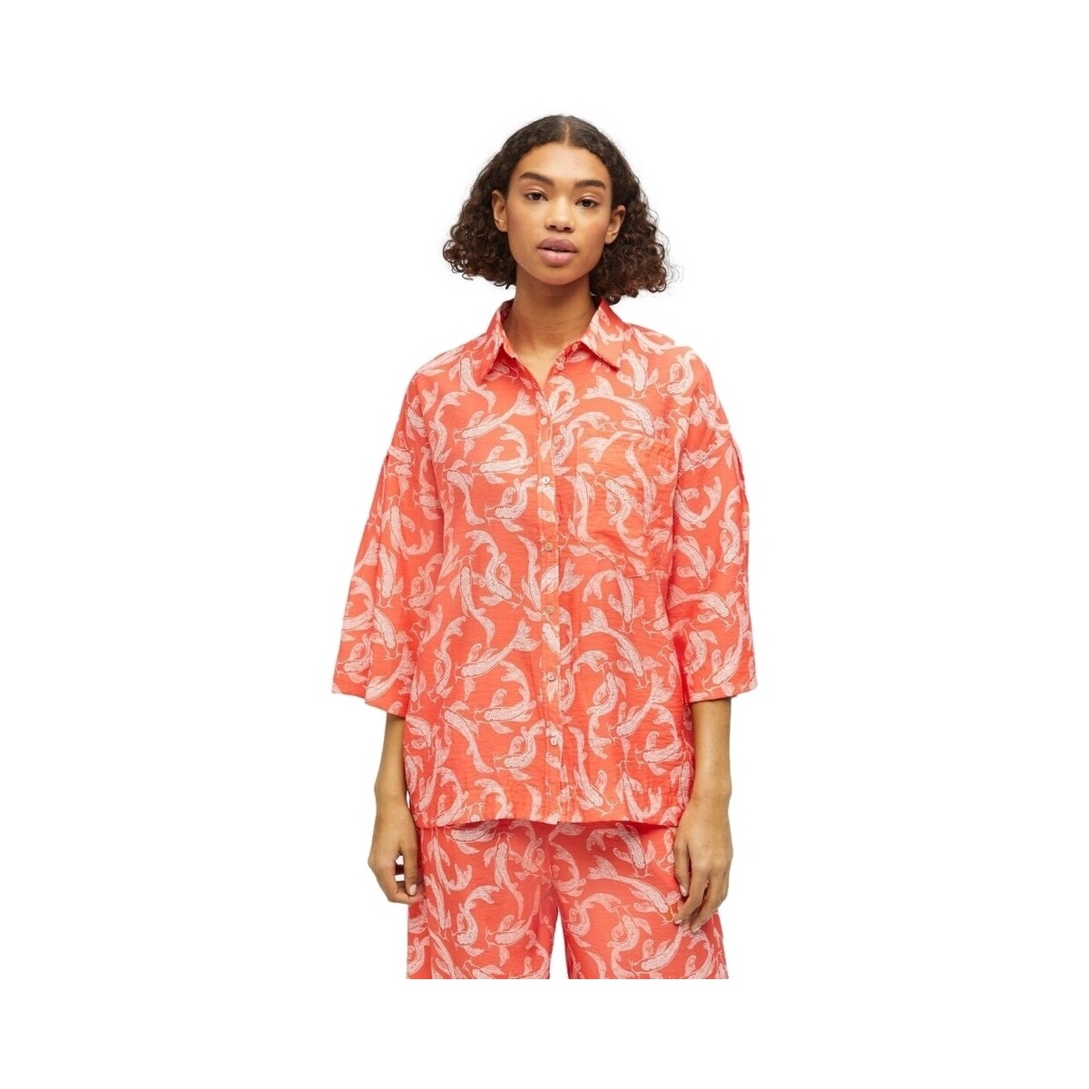 Ruhák Női Blúzok Object Shirt Rio 3/4 - Hot Coral Narancssárga