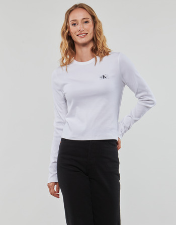Ruhák Női Hosszú ujjú pólók Calvin Klein Jeans WOVEN LABEL RIB LONG SLEEVE Fehér