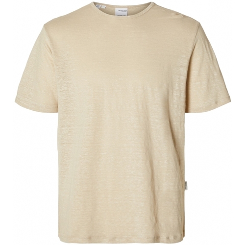 Ruhák Férfi Pólók / Galléros Pólók Selected T-Shirt Bet Linen - Oatmeal Bézs