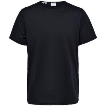 Selected T-Shirt Bet Linen - Black Fekete 