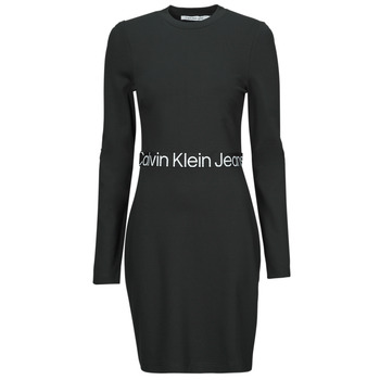 Ruhák Női Rövid ruhák Calvin Klein Jeans LOGO ELASTIC MILANO LS DRESS Fekete 