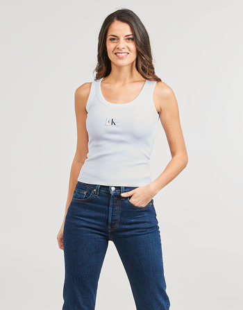 Ruhák Női Trikók / Ujjatlan pólók Calvin Klein Jeans WOVEN LABEL RIB TANK TOP Fehér