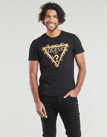Guess SS BSC GUESS TRI SCROLL TEE Fekete 