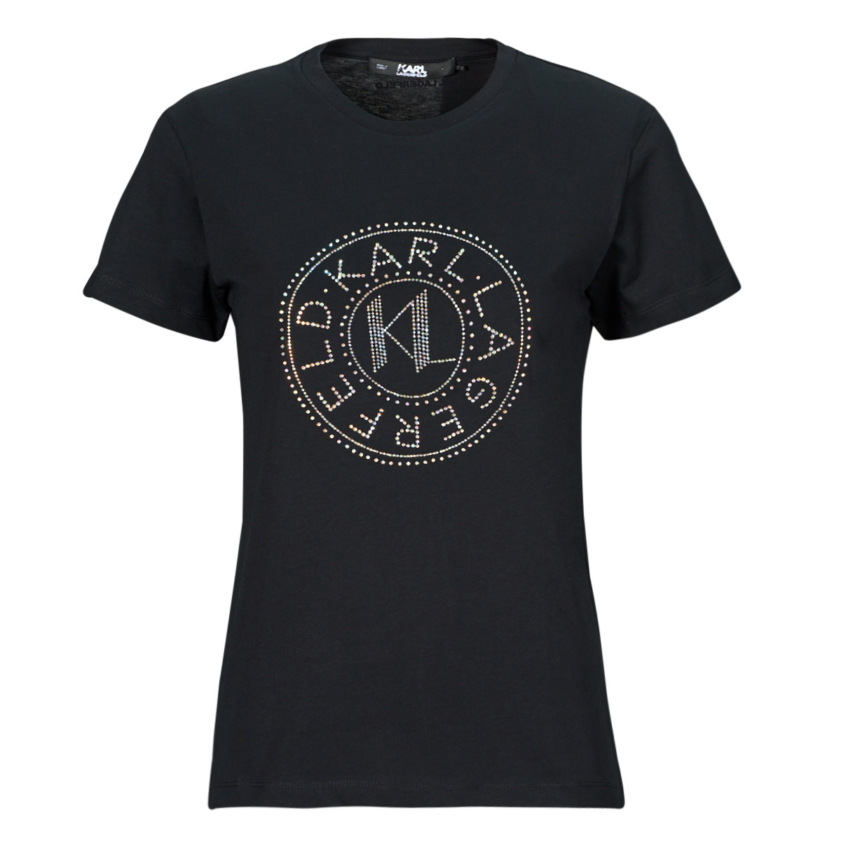Ruhák Női Rövid ujjú pólók Karl Lagerfeld rhinestone logo t-shirt Fekete 