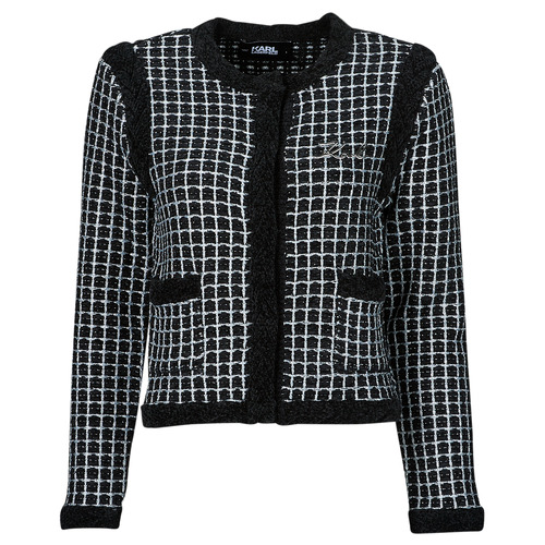 Ruhák Női Kabátok / Blézerek Karl Lagerfeld classic boucle cardigan Fekete  / Fehér
