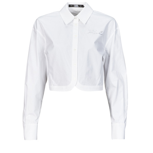 Ruhák Női Ingek / Blúzok Karl Lagerfeld crop poplin shirt Fehér