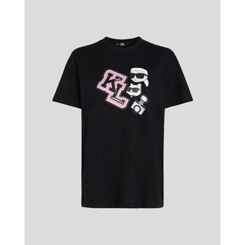 Ruhák Női Pólók / Galléros Pólók Karl Lagerfeld 240W1727 OVERSIZED IKONIK VARSITY TEE Fekete 