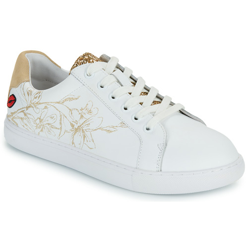 Cipők Női Rövid szárú edzőcipők Bons baisers de Paname SIMONE GOLD FLOWERS Fehér / Arany