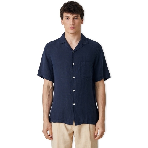 Ruhák Férfi Hosszú ujjú ingek Portuguese Flannel Linen Camp Collar Shirt - Navy Kék